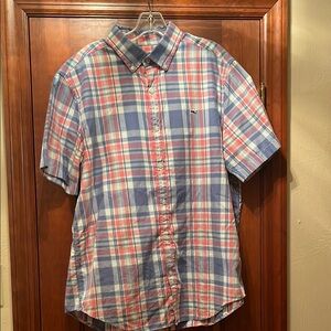 Men's Blue and Pink Plaid Shirt